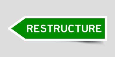 Gri arkaplanda kelime yapılandırması olan yeşil renkli ok şekli etiketi