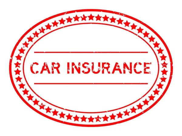 Grunge Rote Autoversicherung Wort Ovale Gummidichtung Stempel Auf Weißem Hintergrund — Stockvektor