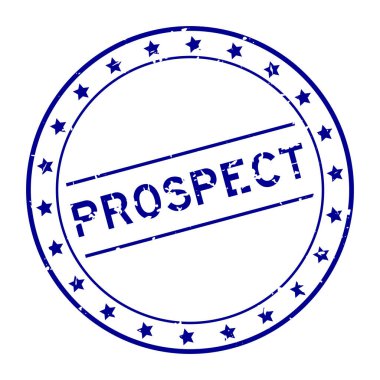 Grunge blue prospect kelime yuvarlak lastik mühür beyaz arka planda