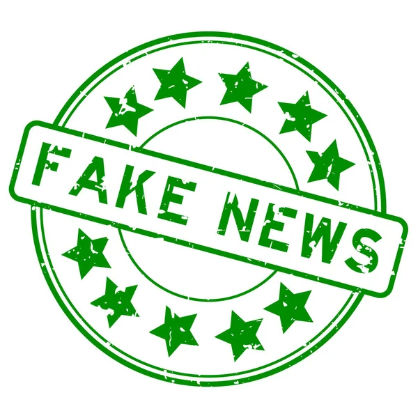 Grunge Verde Fake News Word Com Ícone Estrela Redonda Selo — Vetor de Stock