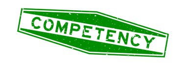 Grunge yeşil yeterlilik sözcüğü altıgen lastik mühür beyaz arka planda