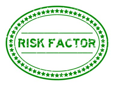 Grunge yeşil risk faktörü kelime oval lastik mühür beyaz arka planda