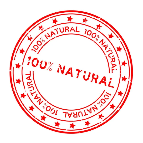 Grunge Rouge 100 Pour Cent Mot Naturel Rond Tampon Joint — Image vectorielle