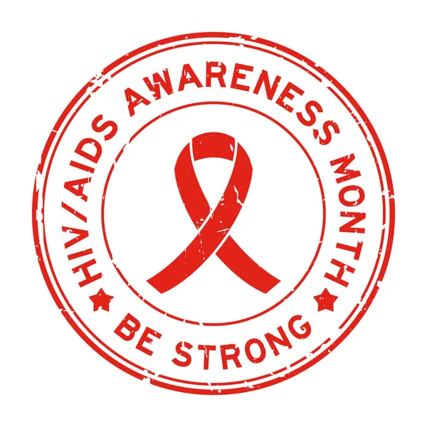 Grunge kırmızı HIV / AIDS Farkındalığı Beyaz arka planda yuvarlak mühür damgası olarak kurdele pankartı ile güçlü bir kelime olun 