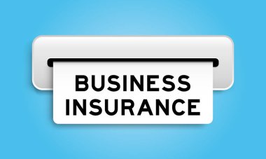 Mavi arka plandaki makineden kelime sigortası olan beyaz kupon pankartı