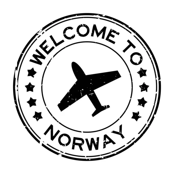 Grunge Black Welcome Norway Word Plane Icon Rubber Seal Stamp —  Vetores de Stock