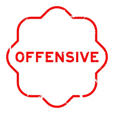 Grunge kırmızı saldırgan kelime beyaz arka planda kauçuk mühür