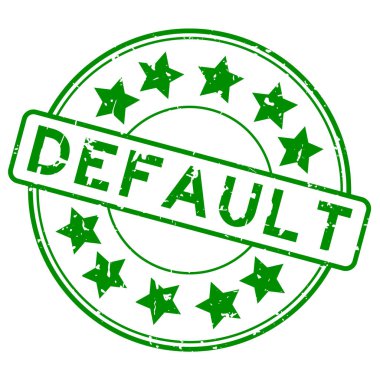 Beyaz arkaplanda yıldız simgesi yuvarlak lastik mühür olan Grunge yeşil öntanımlı sözcüğü