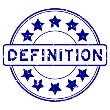 Beyaz arkaplanda yıldız simgesi yuvarlak lastik mühür damgalı Grunge mavi tanımlı kelime