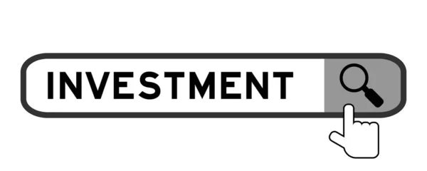 Pesquisar Banner Investimento Palavra Com Mão Sobre Ícone Lupa Fundo — Vetor de Stock