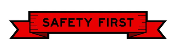 Banner Etiqueta Fita Com Segurança Palavra Primeiro Cor Vermelha Fundo — Vetor de Stock