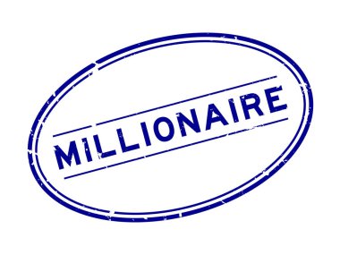 Grunge mavi milyoner sözcüğü oval lastik mühür beyaz arka planda