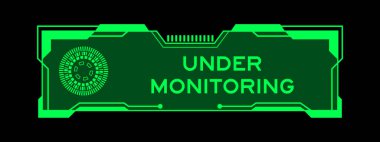 Siyah arkaplanda kullanıcı arayüzü ekranında izlenen kelime içeren fütürist hud afişinin yeşil rengi