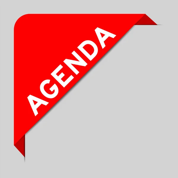 Red Color Corner Label Banner Word Agenda Gray Background — Stock Vector