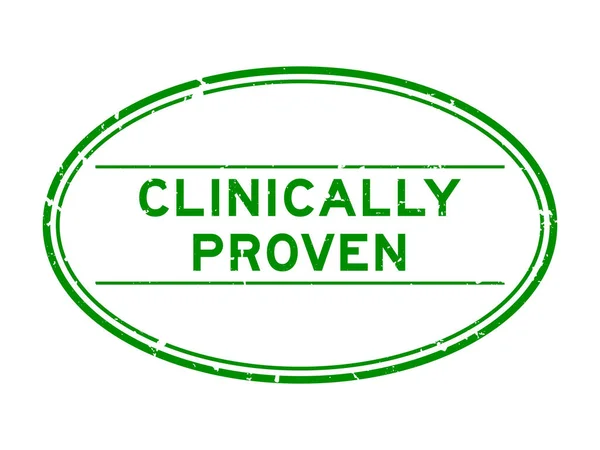 经临床证实的白色背景的绿色椭圆形橡胶印章 — 图库矢量图片