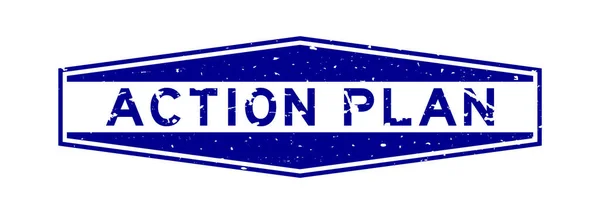 Grunge Bleu Plan Action Mot Hexagone Caoutchouc Cachet Sur Fond — Image vectorielle