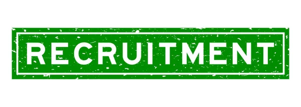 Grunge Green Recruitment Word Square Rubber Seal Stamp White Background — Διανυσματικό Αρχείο