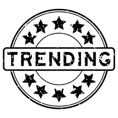 Beyaz arka planda yıldız simgesi yuvarlak lastik mühür damgalı Grunge siyah trend kelimesi