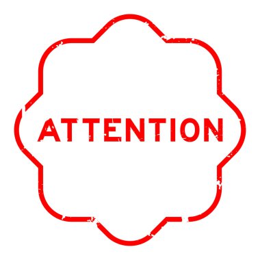 Grunge kırmızı dikkat kelimesi arka planda kauçuk mühür