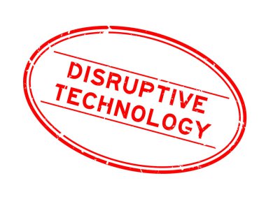 Grunge kırmızı rahatsız edici teknoloji kelime oval lastik damga beyaz arka planda