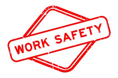 Grunge kırmızı iş güvenlik sözcüğü beyaz arka planda lastik mühür