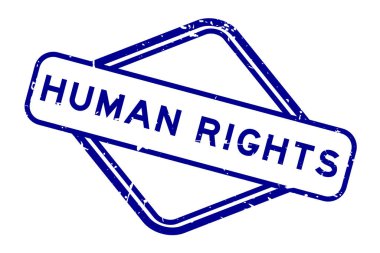 Grunge Blue insan hakları sözcüğü beyaz arka planda lastik mühür