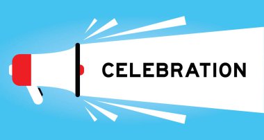 Renkli megafon simgesi mavi arkaplanda beyaz afişle kutlanıyor