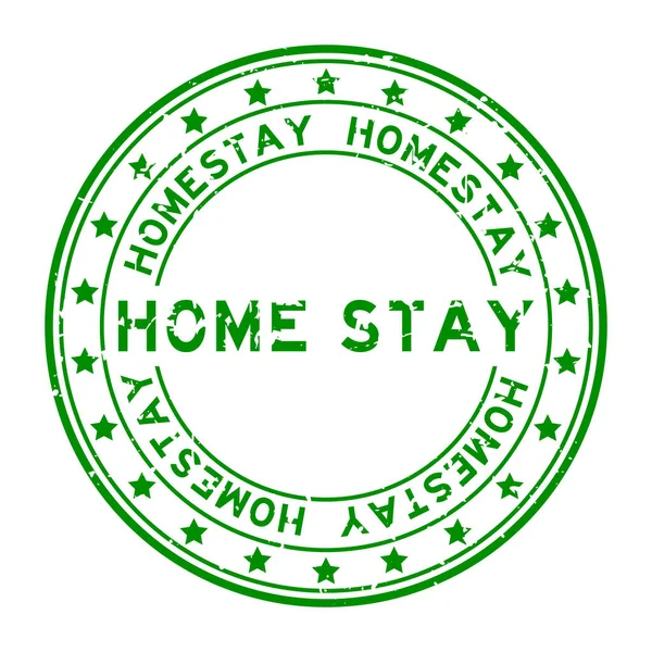 Grunge Green Home Stay Word Mit Sternsymbol Runden Gummidichtungsstempel Auf — Stockvektor