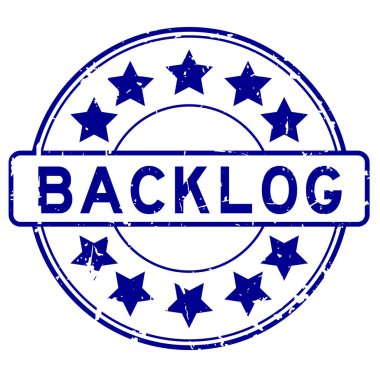 Beyaz arkaplanda yıldız simgesi yuvarlak lastik mühür damgalı Grunge mavi birikmiş kelime