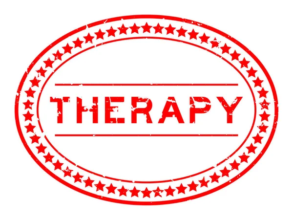 Grunge Kırmızı Terapi Sözcüğü Oval Lastik Mühür Beyaz Arka Planda — Stok Vektör