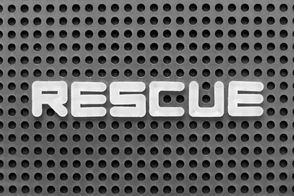 White Alphabet Letter Word Rescue Black Pegboard Background — Stock Photo, Image
