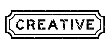 Grunge siyah yaratıcı kelime beyaz arka planda lastik mühür