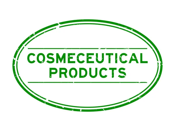 Grunge Green Cosmeceutical Products Word Oval Rubber Stamp White Background — Stock Vector