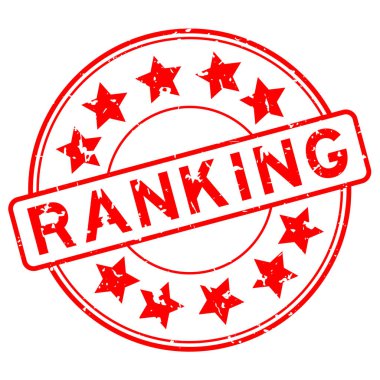 Beyaz arkaplanda yıldız simgesi yuvarlak lastik mühür damgalı Grunge kırmızı sıralama kelimesi