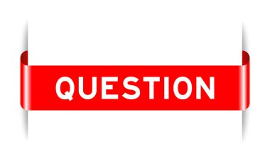 Beyaz arkaplanda kelime sorusu olan kırmızı etiketli pankart