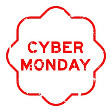 Grunge kırmızı siber Pazartesi kelime beyaz arka planda lastik mühür