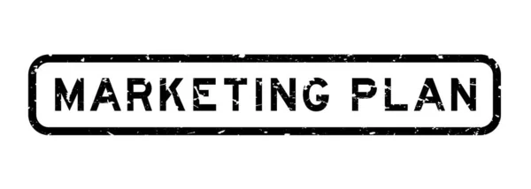Grunge Black Marketing Plan Word Square Rubber Seal Stamp White — 图库矢量图片