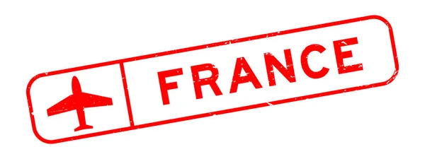 Grunge Κόκκινη Λέξη Της Γαλλίας Εικονίδιο Αεροπλάνο Τετράγωνο Καουτσούκ Σφραγίδα — Διανυσματικό Αρχείο