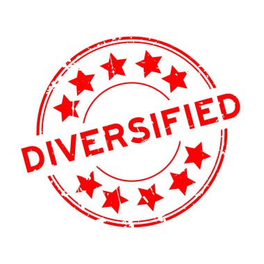 Grunge kırmızı kelime beyaz arkaplanda yıldız simgesi yuvarlak lastik mühür ile çeşitlendirildi