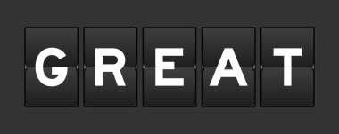 Siyah renk analog ters çevirme tahtası ve gri arka planda harika bir kelime.