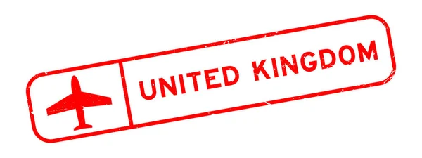Grunge Red United Kingdom Word Plane Icon Square Rubber Seal —  Vetores de Stock