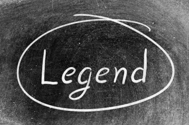 Beyaz tebeşir el yazısı efsanevi ve tahta arka planda daire şeklinde.