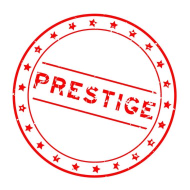 Grunge kırmızı prestij kelime yuvarlak lastik mühür damgası beyaz arka plan üzerinde