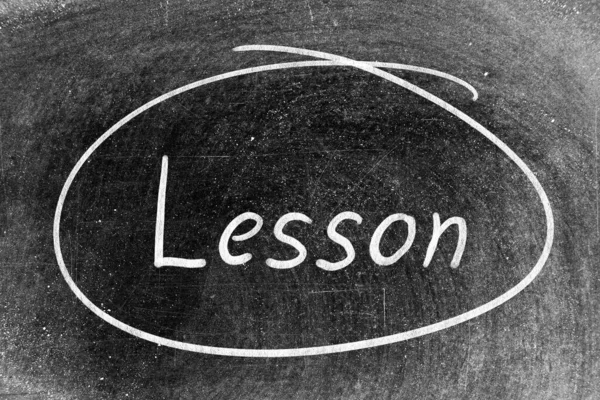 White Chalk Hand Writing Word Lesson Circle Shape Blackboard Background — Stock Photo, Image