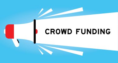 Mavi arka planda beyaz afiş ile kelime kalabalığı finansmanı ile renk megafonu simgesi