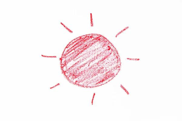 Red Color Oil Pastel Hand Drawing Sun Ray Shape White — Stockfoto