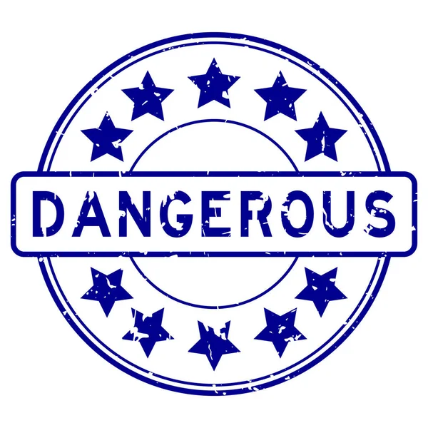 Grunge Μπλε Επικίνδυνη Λέξη Αστέρι Εικονίδιο Στρογγυλό Καουτσούκ Σφραγίδα Σφραγίδα — Διανυσματικό Αρχείο