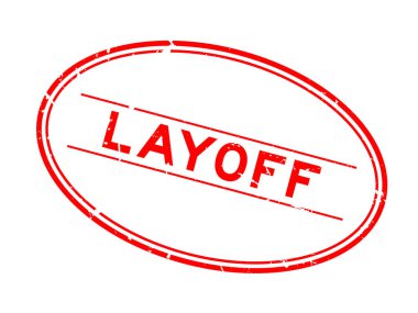 Grunge kırmızı işten çıkarma kelimesi oval lastik damga beyaz arka planda