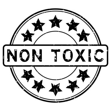 Grunge black non toxic word with star icon round rubber seal stamp on white background