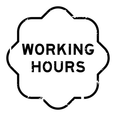 Grunge siyah çalışma saatleri Beyaz arka planda lastik mühür